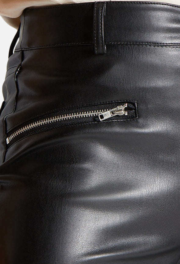 FAUX LEATHER BIKER PANTS Black