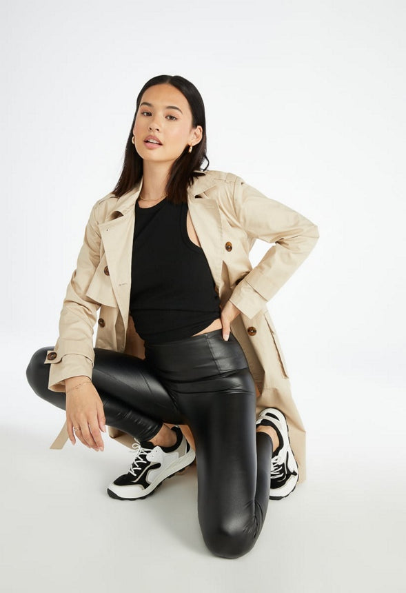 TUMMY TAMER FAUX LEATHER ANKLE LEGGING Caviar