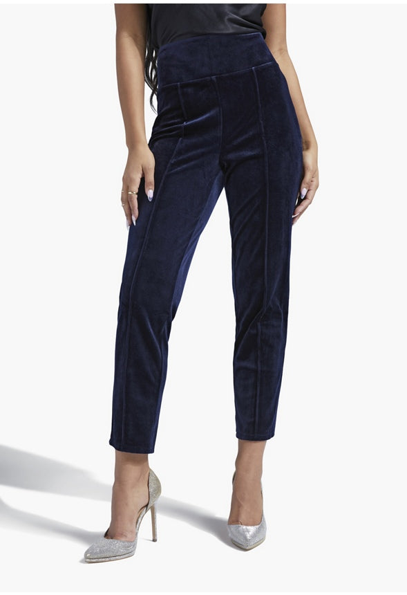 HIGH WAISTED TUMMY SHAPING VELVET PANTS Medieval Blue