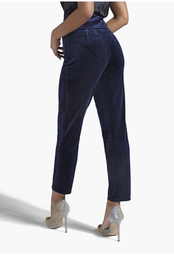 HIGH WAISTED TUMMY SHAPING VELVET PANTS Medieval Blue