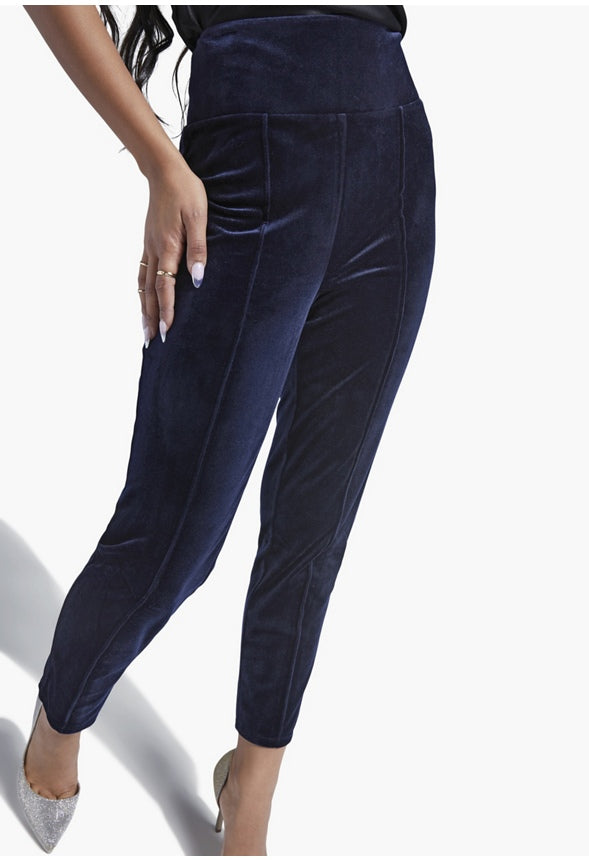 HIGH WAISTED TUMMY SHAPING VELVET PANTS Medieval Blue