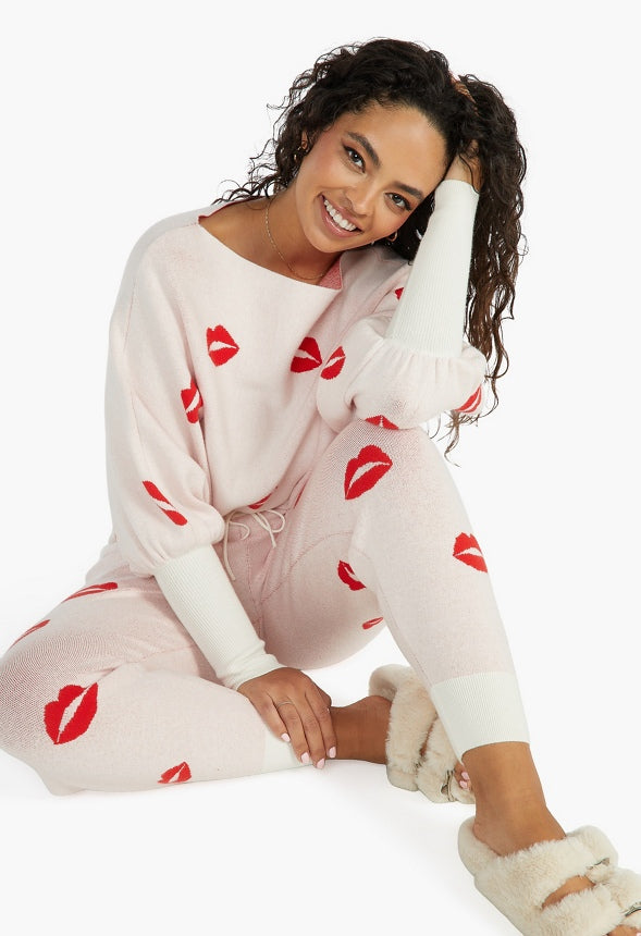 JACQUARD SWEATER JOGGER Marshmallow Multi - Lips