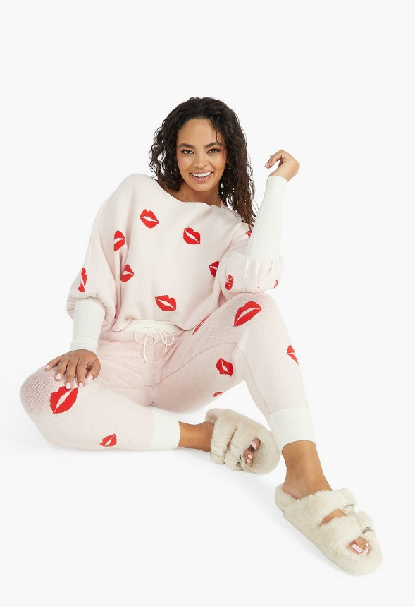 JACQUARD SWEATER JOGGER Marshmallow Multi - Lips