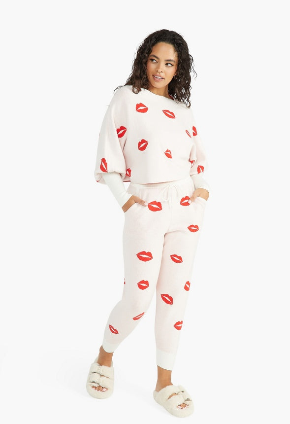 JACQUARD SWEATER JOGGER Marshmallow Multi - Lips