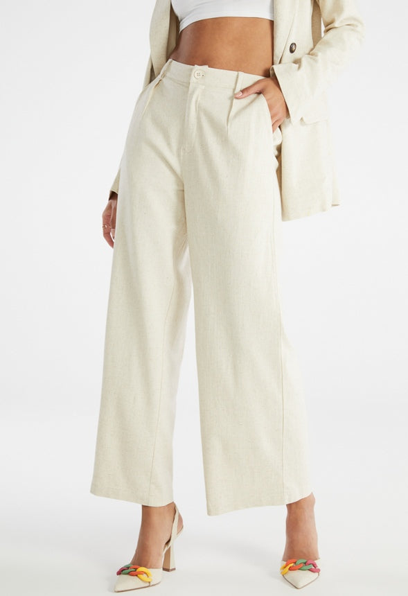 Wide Leg Trouser Neutral Linen