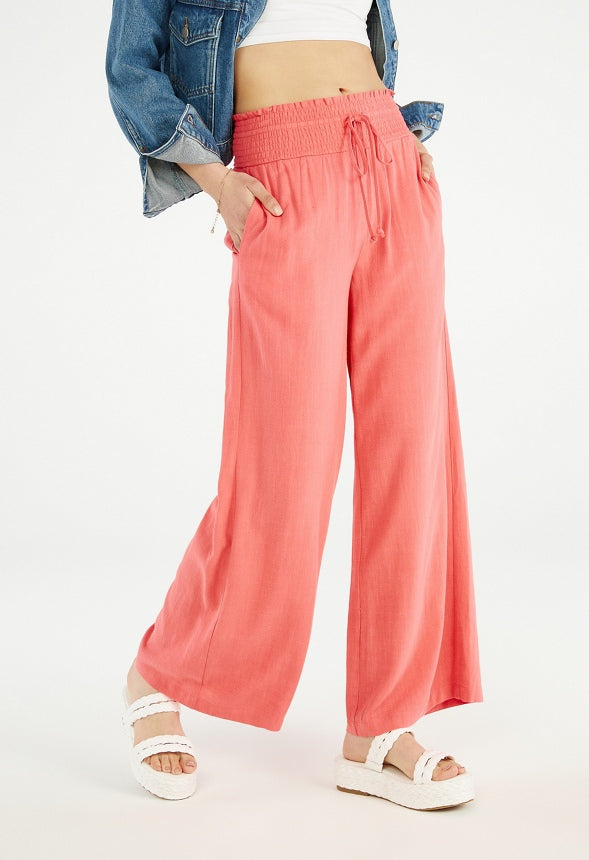 Smocked Leg Wide Pant Calypso Coral