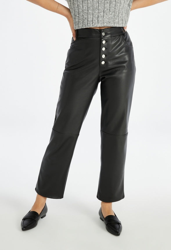 Faux Leather Straight Crop Pant Caviar