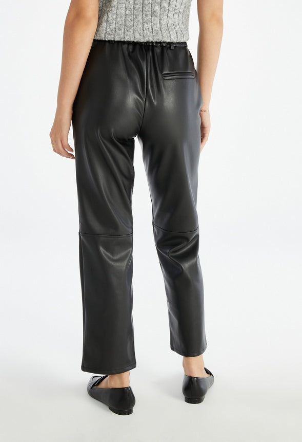 Faux Leather Straight Crop Pant Caviar