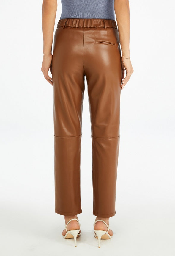 Faux Leather Straight Crop Pant Coffee