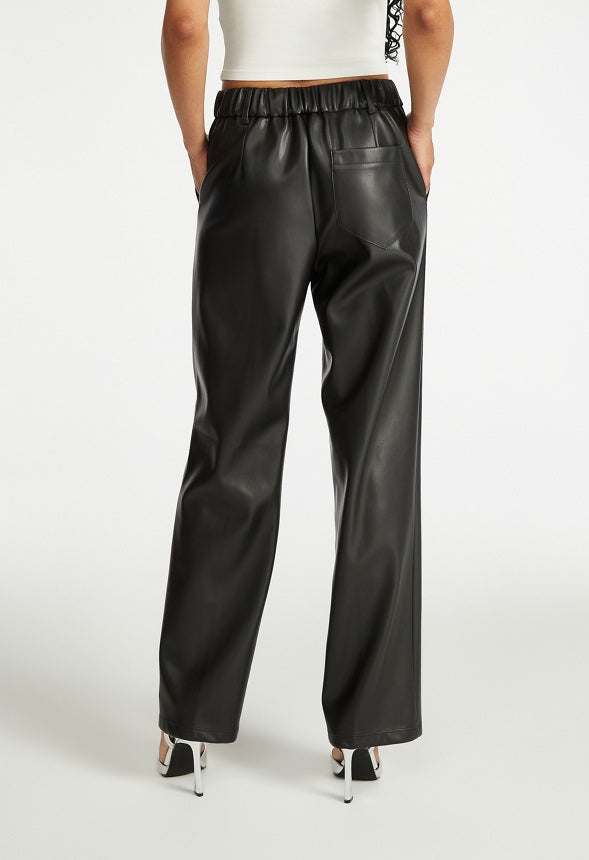 Wide Leg Faux Leather Trouser Black Caviar