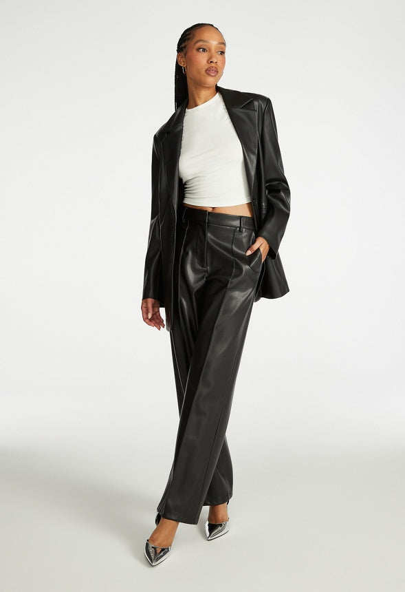 Wide Leg Faux Leather Trouser Black Caviar