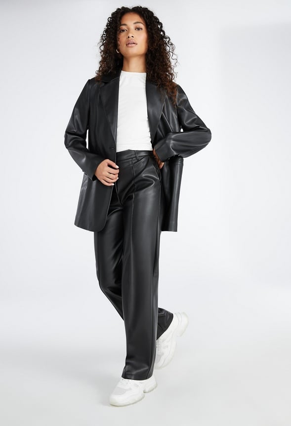 Wide Leg Faux Leather Trouser Black Caviar