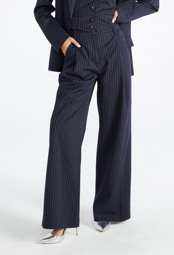 Pinstripe Wide Leg Trouser Navy Stripe
