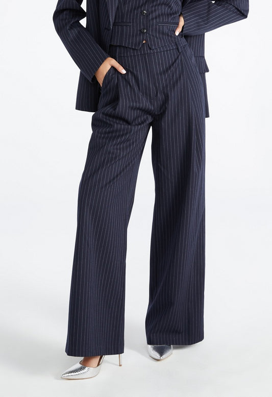Pinstripe Wide Leg Trouser Navy Stripe
