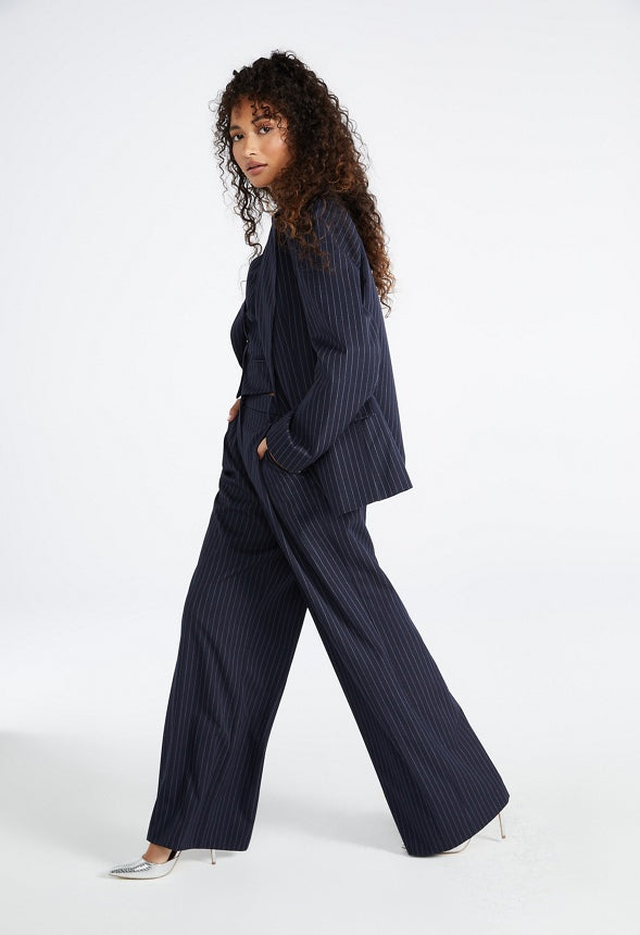 Pinstripe Wide Leg Trouser Navy Stripe