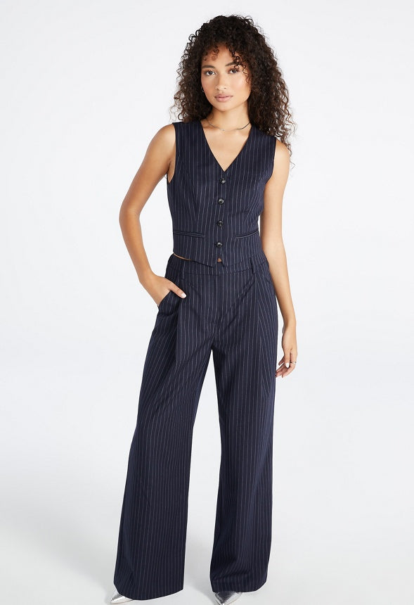 Pinstripe Wide Leg Trouser Navy Stripe