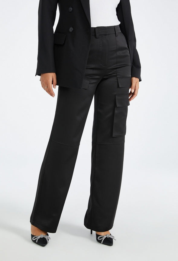 Satin Cargo Trouser Black Caviar