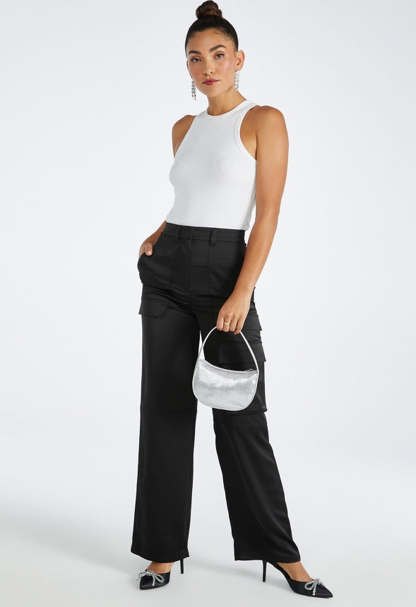 Satin Cargo Trouser Black Caviar