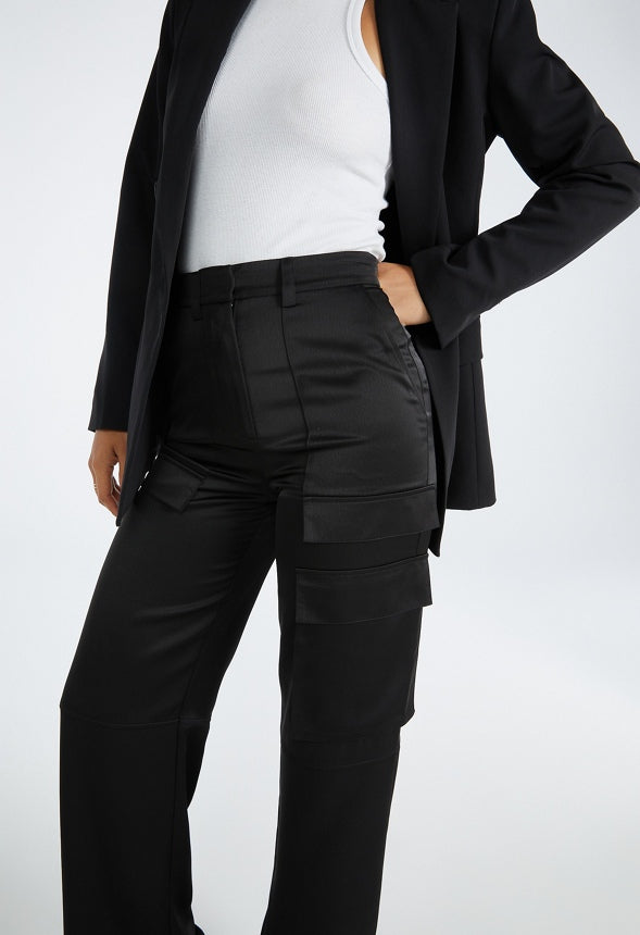 Satin Cargo Trouser Black Caviar