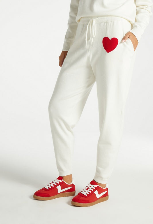 Heart Sweater Joggers Cloud Dancer/ Salsa Red