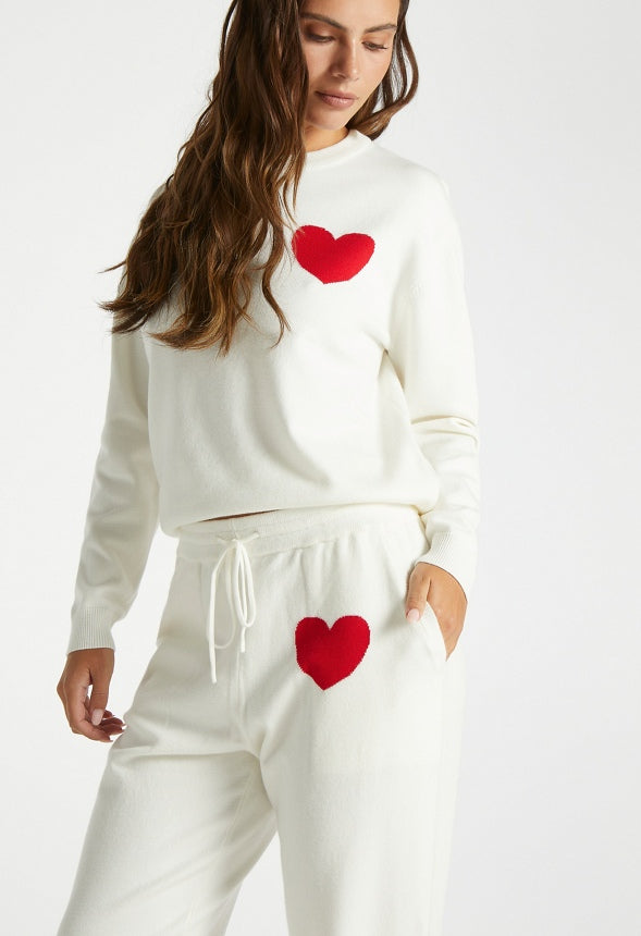 Heart Sweater Joggers Cloud Dancer/ Salsa Red