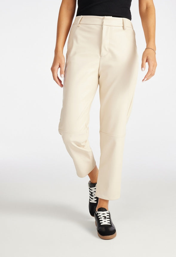 Straight Crop Leather Trousers Birch White