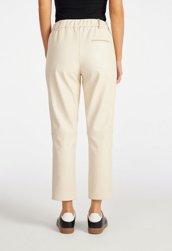 Straight Crop Leather Trousers Birch White