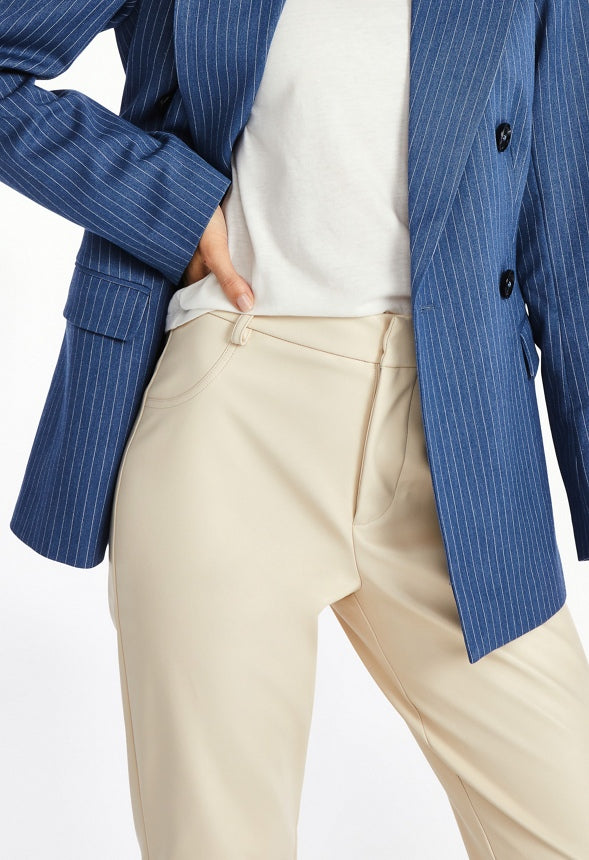 Straight Crop Leather Trousers Birch White