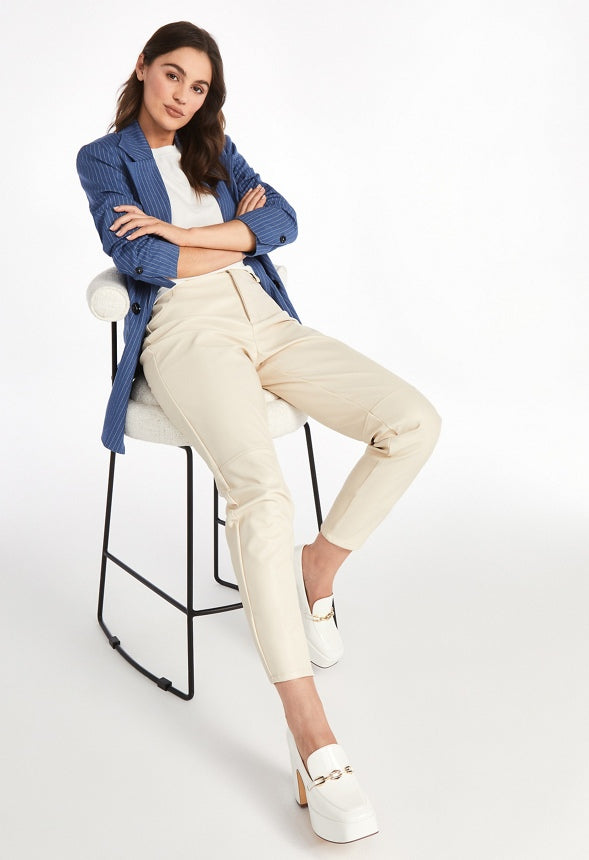 Straight Crop Leather Trousers Birch White