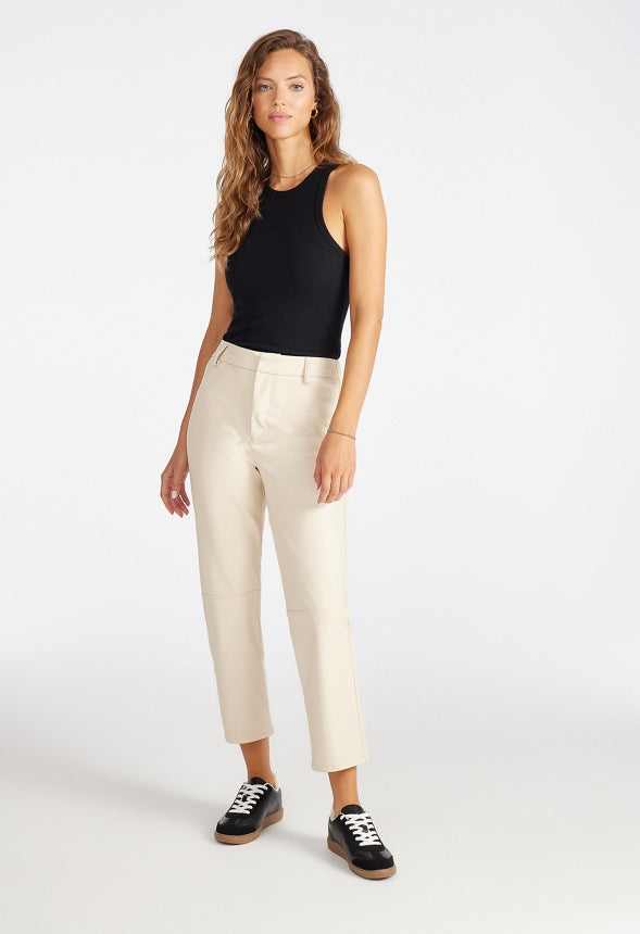 Straight Crop Leather Trousers Birch White