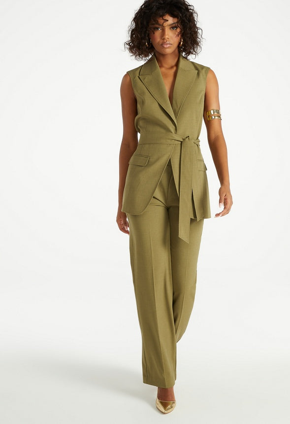 Straight Leg Trousers Olive Green