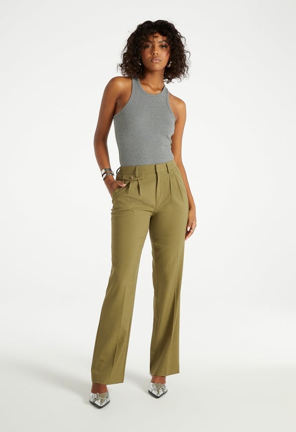 Straight Leg Trousers Olive Green