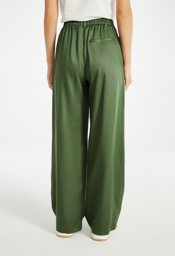 Wide Leg Pleat Front Trousers Bronze Green
