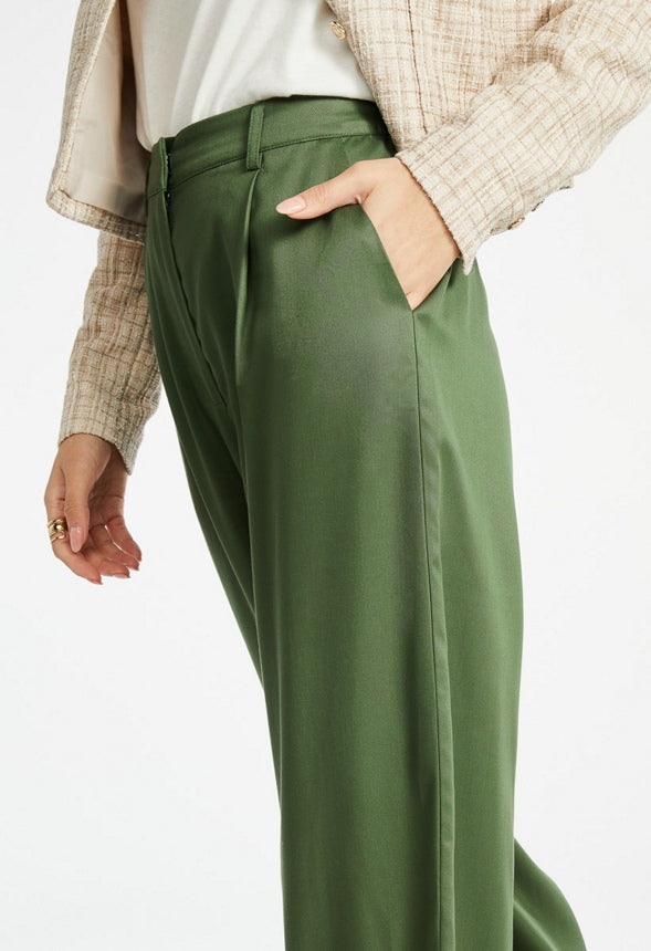 Wide Leg Pleat Front Trousers Bronze Green