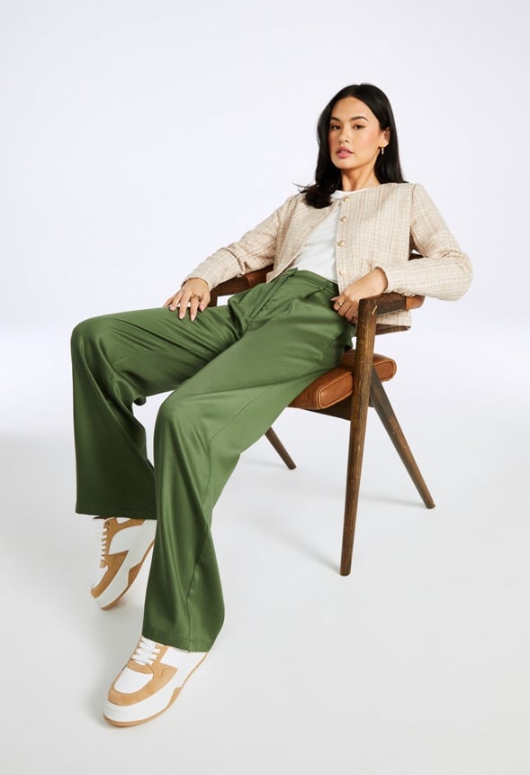 Wide Leg Pleat Front Trousers Bronze Green