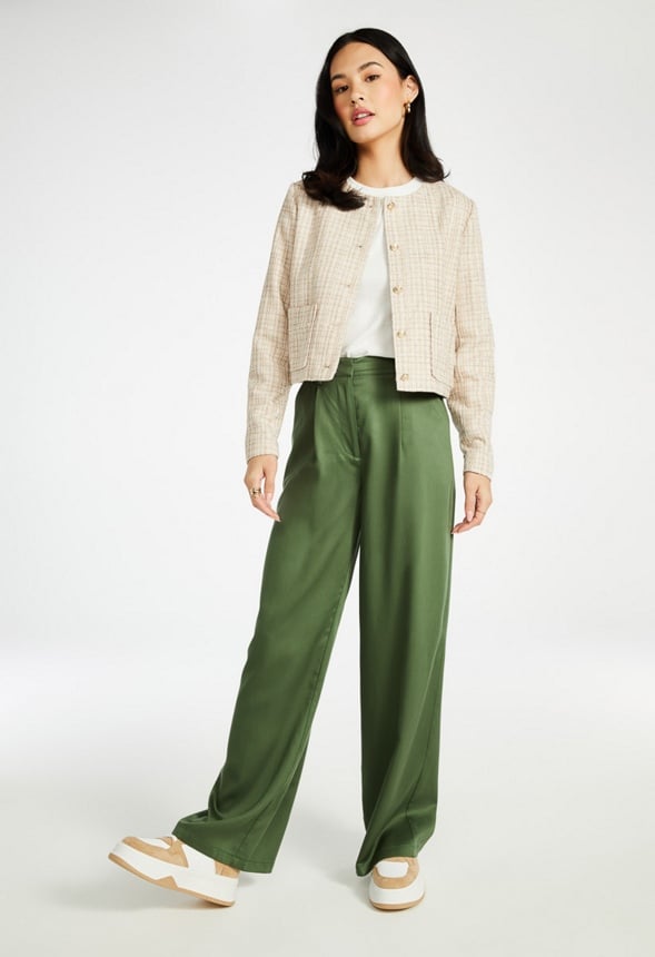 Wide Leg Pleat Front Trousers Bronze Green