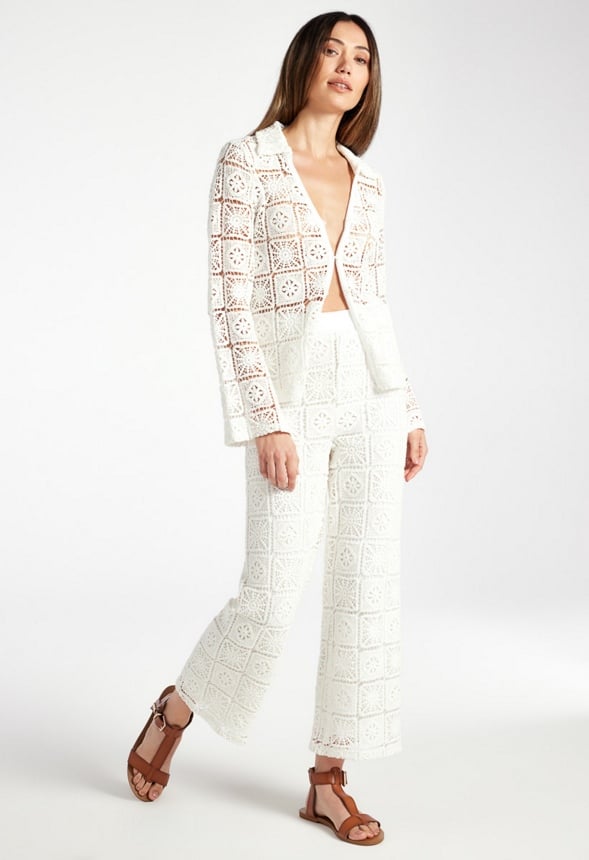 Crochet Cropped Pants Bright White
