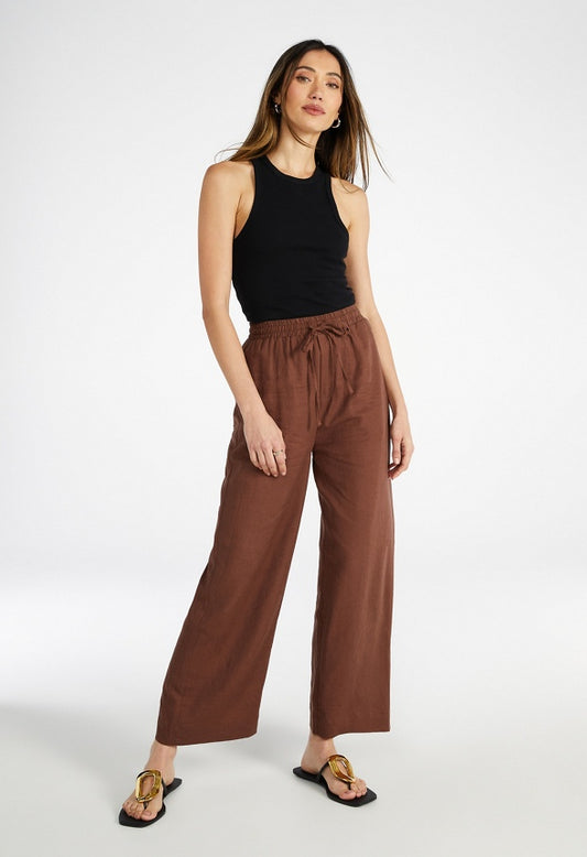 Pull On Wide Leg Cropped Pants Chocolate Lab