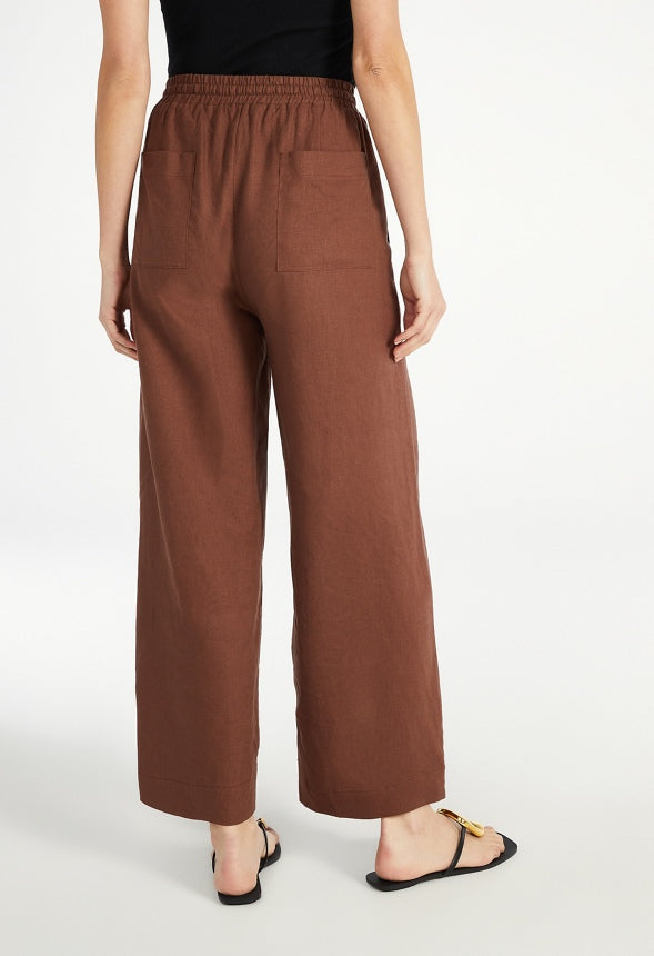 Pull On Wide Leg Cropped Pants Chocolate Lab