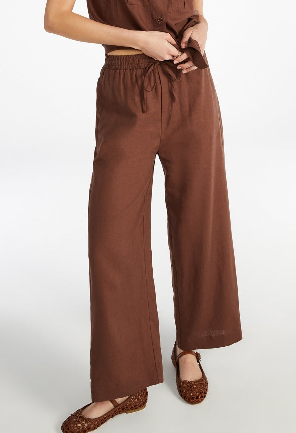 Pull On Wide Leg Cropped Pants Chocolate Lab