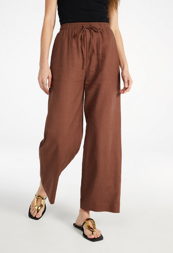 Pull On Wide Leg Cropped Pants Chocolate Lab
