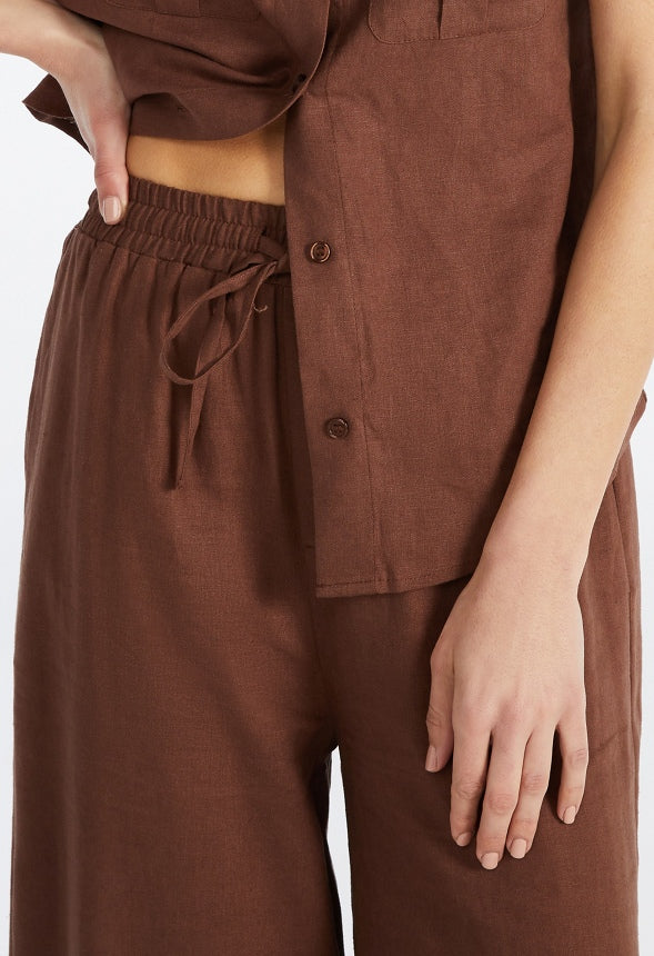 Pull On Wide Leg Cropped Pants Chocolate Lab