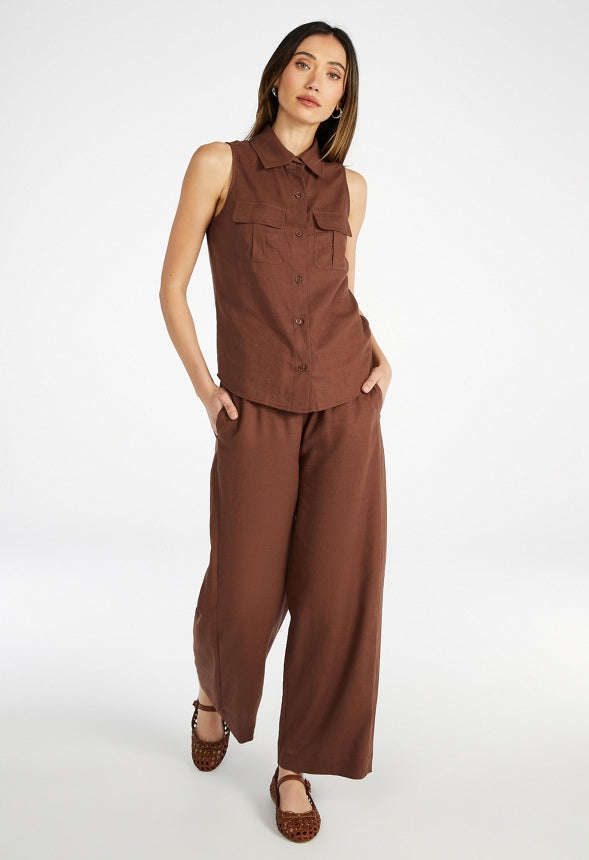 Pull On Wide Leg Cropped Pants Chocolate Lab