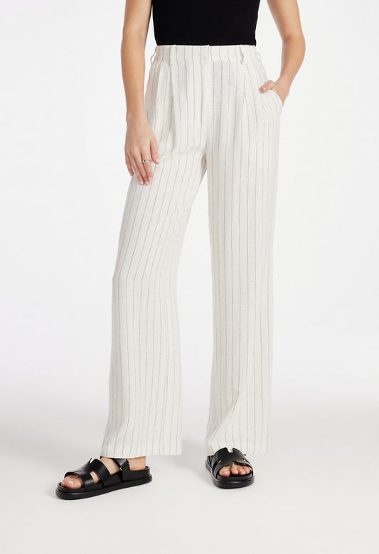 Tailored Wide Leg Trousers Marshmallow White/ Black Pinstripe