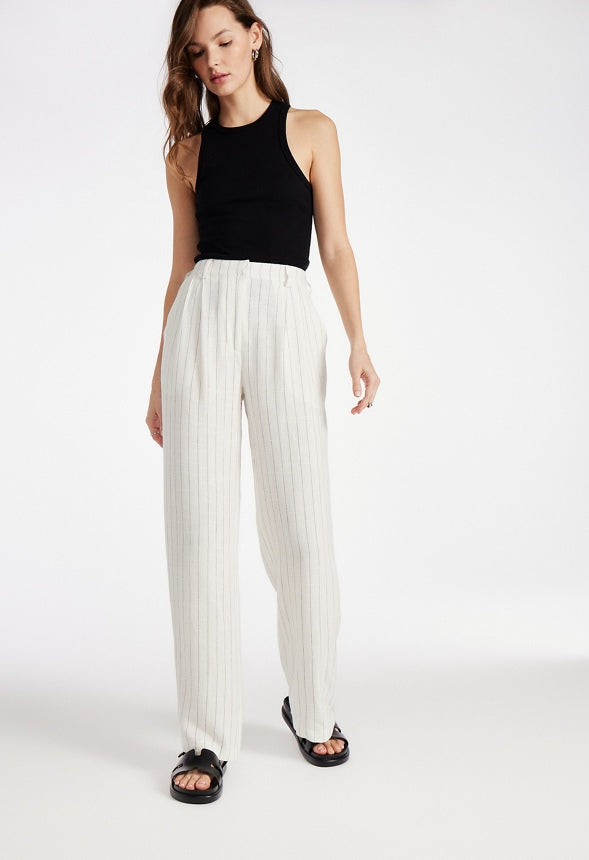 Tailored Wide Leg Trousers Marshmallow White/ Black Pinstripe