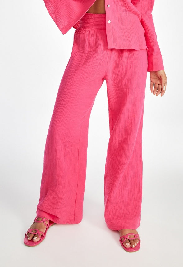 Cotton Gauze Smocked Waist Pants Raspberry Sorbet