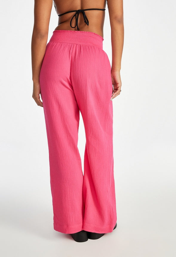 Cotton Gauze Smocked Waist Pants Raspberry Sorbet