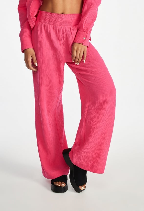 Cotton Gauze Smocked Waist Pants Raspberry Sorbet