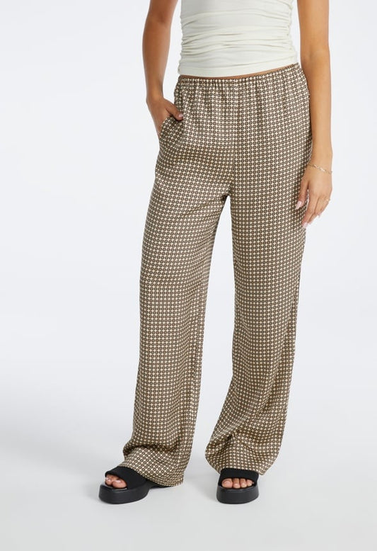 Satin Wide Leg Pants Brown Tonal Bandana Print
