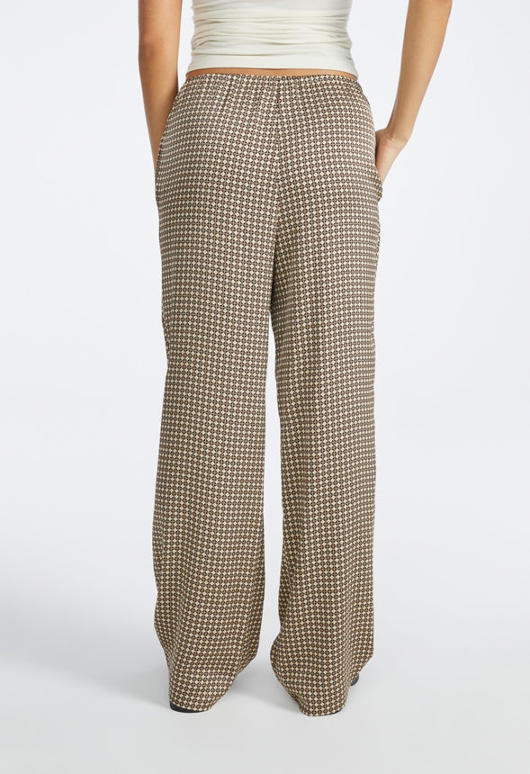 Satin Wide Leg Pants Brown Tonal Bandana Print